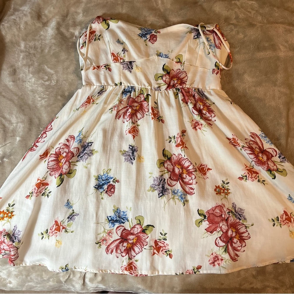Zara Summer Top Dress Cream Floral Size L New Without Tag